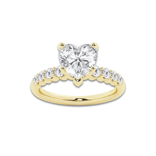 3.54 Ct Heart Lab-Grown Diamond Half Eternity Engagement Ring in 14K Yellow Gold for Female, Colorless (D), VVS1 Clarity | IGI Certified, 3.00 Ct Center Diamond