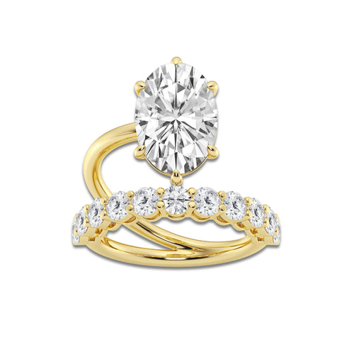 Talia 4 1/5 ctw Oval Lab Grown Diamond Side Stone Engagement Ring 14K Yellow Gold, D, VVS | IGI Certified, 3 ct Center