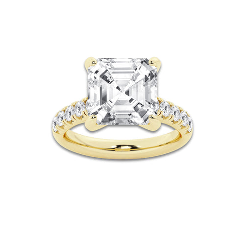 7.55 ctw Asscher Lab-Grown Diamond Pave Engagement Ring in 14K Yellow Gold for Women | D Color, VVS1 Clarity, IGI Certified 7.00 ct Center Diamond