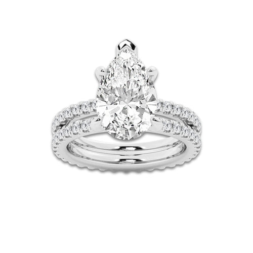 3.39 ctw Pear Lab-Grown Diamond Double Row Diamond Engagement Ring in 14K White Gold for Women | Colorless E, VS1 Clarity, IGI Certified 2.50 ct Center Diamond