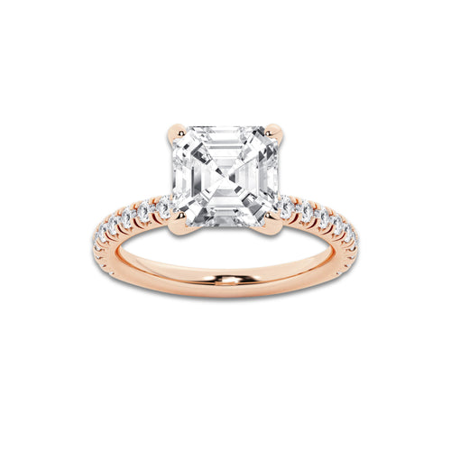 3 3/8 ctw Asscher Lab Grown Diamond Side Stone Engagement Ring 14K Rose Gold, D, VVS | IGI Certified, 3 ct Center