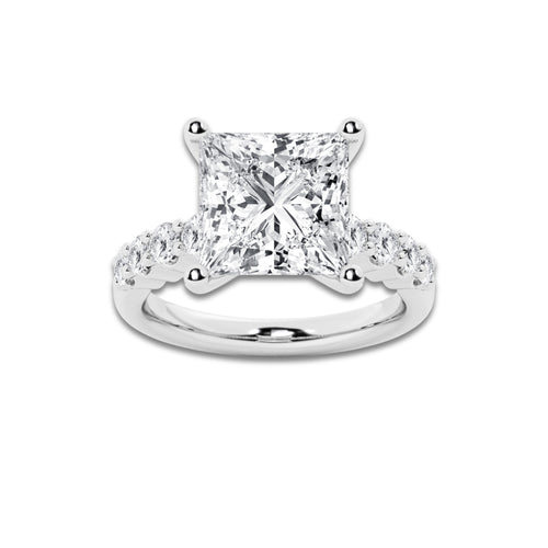 6.66 Ct Princess Lab-Grown Diamond Half Eternity Engagement Ring in Platinum for Female, Colorless (D), VVS1 Clarity | IGI Certified, 6.00 Ct Center Diamond