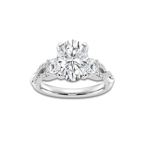 3.10 ctw Oval Lab-Grown Diamond Side Stone Engagement Ring in 14K White Gold for Women | Colorless D, VVS1 Clarity, IGI Certified 2.50 ct Center Diamond