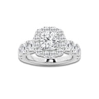 4 2/3 ctw Cushion Lab Grown Diamond Split Prong Engagement Ring With Large Halo Platinum, D, VVS | 2 ct Center