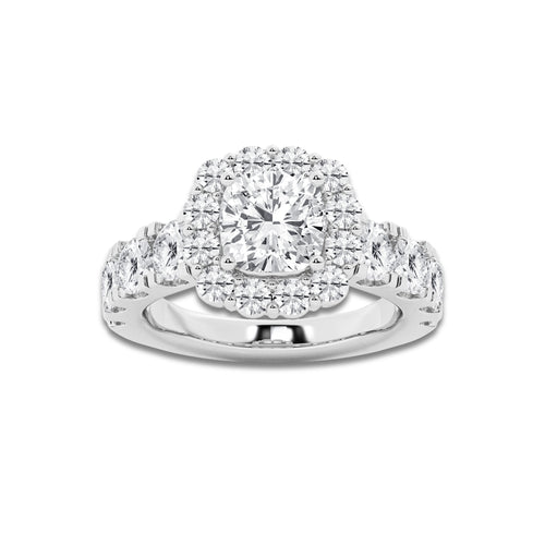 4 2/3 ctw Cushion Lab Grown Diamond Split Prong Engagement Ring With Large Halo Platinum, D, VVS | 2 ct Center