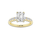 3.04 Ct Emerald Lab-Grown Diamond Half Eternity Engagement Ring in 14K Yellow Gold for Female, Colorless (D), VVS1 Clarity | IGI Certified, 2.50 Ct Center Diamond