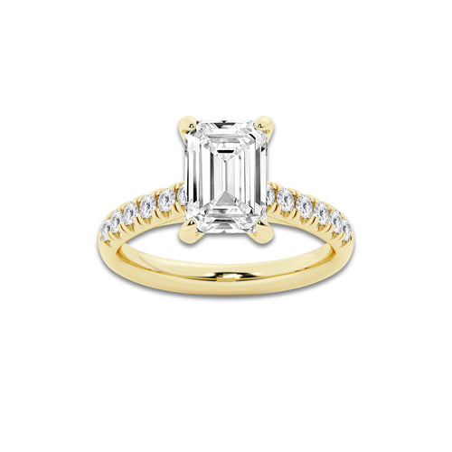 3.40 ctw Emerald Lab-Grown Diamond Pave Engagement Ring in 14K Yellow Gold for Women | D Color, VVS1 Clarity, IGI Certified 3.00 ct Center Diamond