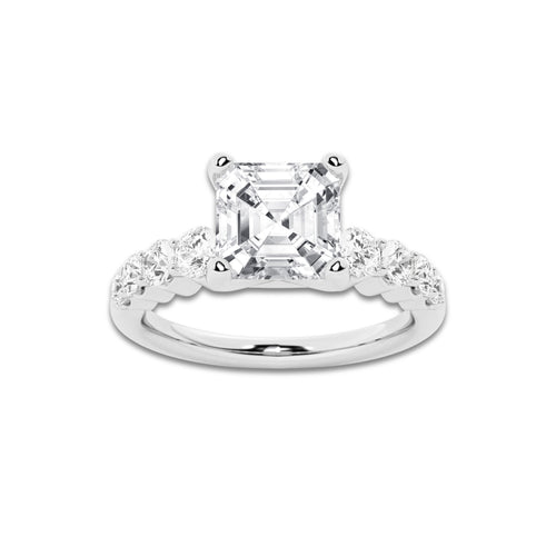 2.04 ctw Asscher Lab-Grown Diamond Side Stone Engagement Ring in 14K White Gold for Women | Colorless D, VVS1 Clarity, IGI Certified 1.50 Ct Center Diamond