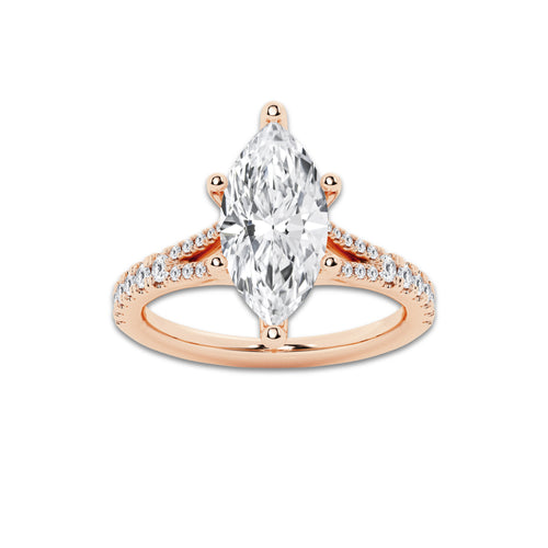 7.66 ctw Marquise Lab-Grown Diamond Split Shank Side Stone Engagement Ring in 14K Rose Gold for Women | Colorless D, VVS1 Clarity, IGI Certified 7.00 ct Center Diamond