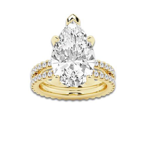 9.22 ctw Pear Lab-Grown Diamond Double Row Diamond Engagement Ring in 14K Yellow Gold for Women | Colorless D, VVS1 Clarity, IGI Certified 8.00 ct Center Diamond