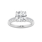 5.66 Ct Round Lab-Grown Diamond Half Eternity Engagement Ring in Platinum for Female, Colorless (D), VVS1 Clarity | IGI Certified, 5.00 Ct Center Diamond