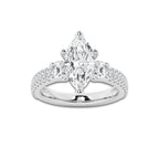3.50 ctw Marquise Lab-Grown Diamond Three Stone Double Row Engagement Ring in 14K White Gold for Women | E Color, VS1 Clarity, IGI Certified 2.50 ct Center Diamond