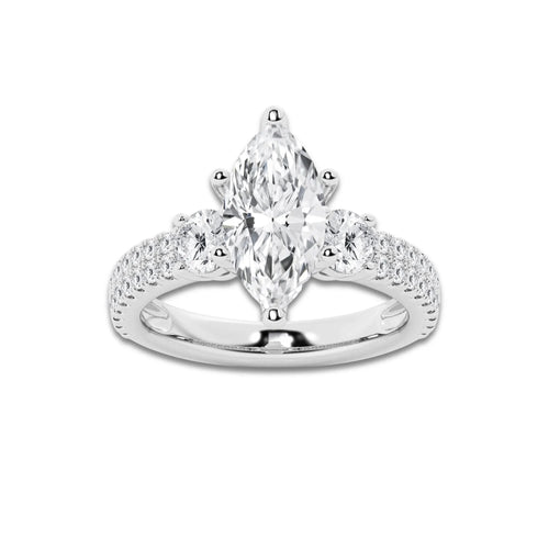 3.50 ctw Marquise Lab-Grown Diamond Three Stone Double Row Engagement Ring in 14K White Gold for Women | E Color, VS1 Clarity, IGI Certified 2.50 ct Center Diamond