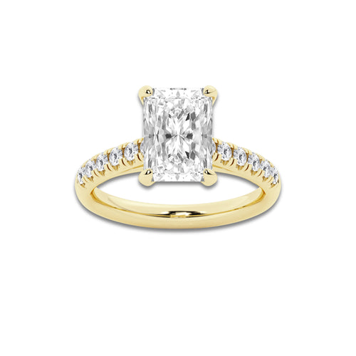 3.40 ctw Radiant Lab-Grown Diamond Pave Engagement Ring in 14K Yellow Gold for Women | D Color, VVS1 Clarity, IGI Certified 3.00 ct Center Diamond