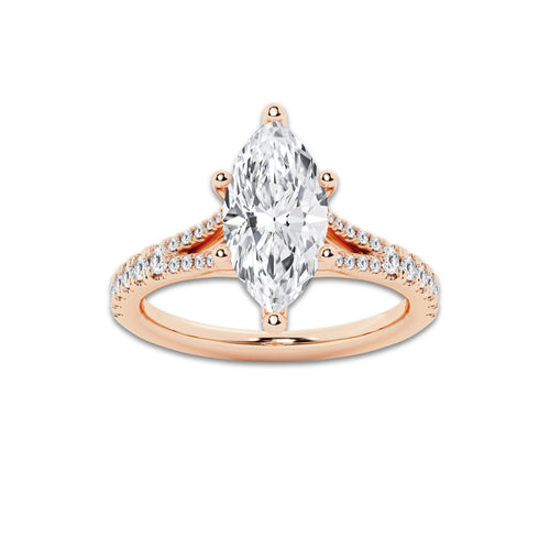 2.83 ctw Marquise Lab-Grown Diamond Split Shank Side Stone Engagement Ring in 14K Rose Gold for Women | Colorless E, VS1 Clarity, IGI Certified 2.50 ct Center Diamond