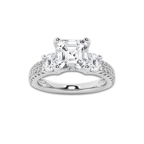 3.00 ctw Cushion Lab-Grown Diamond Three Stone Double Row Engagement Ring in Platinum for Women | E Color, VS1 Clarity, IGI Certified 2.00 ct Center Diamond