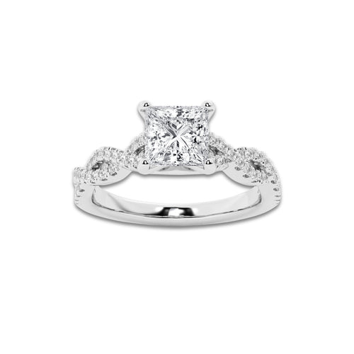1.25 ctw Princess Lab-Grown Diamond Twisted Shank Engagement Ring in 14K White Gold for Women | D Color, VVS1 Clarity, IGI Certified 1.00 ct Center Diamond