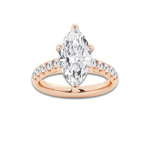 3.93 ctw Marquise Lab-Grown Diamond Pave Engagement Ring in 14K Rose Gold for Women | D Color, VVS1 Clarity, IGI Certified 3.50 ct Center Diamond