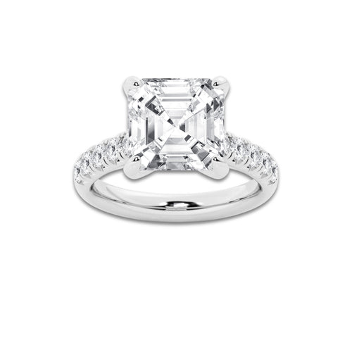 6.55 ctw Asscher Lab-Grown Diamond Pave Engagement Ring in Platinum for Women | E Color, VS1 Clarity, IGI Certified 6.00 ct Center Diamond