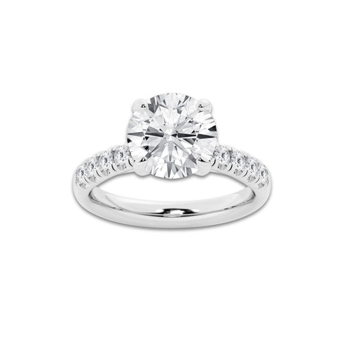 3.93 ctw Round Lab-Grown Diamond Pave Engagement Ring in 14K White Gold for Women | E Color, VS1 Clarity, IGI Certified 3.50 ct Center Diamond