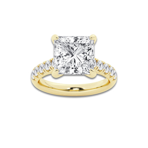 6.55 ctw Princess Lab-Grown Diamond Pave Engagement Ring in 14K Yellow Gold for Women | D Color, VVS1 Clarity, IGI Certified 6.00 ct Center Diamond
