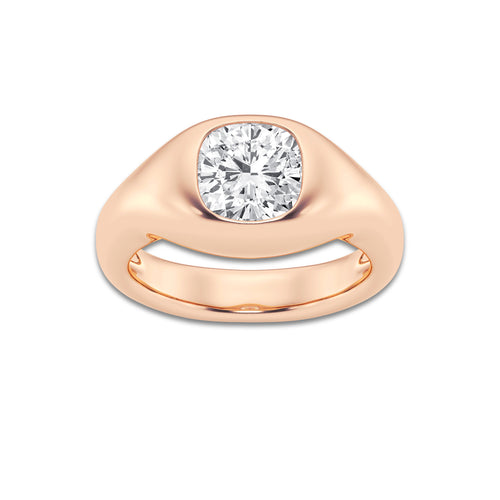 Prima 2 ctw Cushion Lab Grown Diamond Bold Bezel Solitaire Engagement Ring 14K Rose Gold, D, VVS | IGI Certified, 2 ct Center