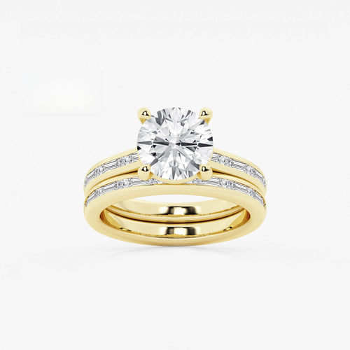Synergy 3 3/4 ctw Round Lab Grown Diamond Baguette and Princess Side Stone Bridal Set 14K Yellow Gold, E, VS1 | IGI Certified, 3 ct Center