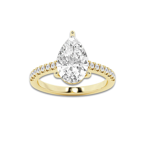 2.76 ctw Pear Lab-Grown Diamond Hidden Halo Side Stone Engagement Ring in 18K Yellow Gold for Women | Colorless E, VS1 Clarity, IGI Certified 2.50 ct Center Diamond