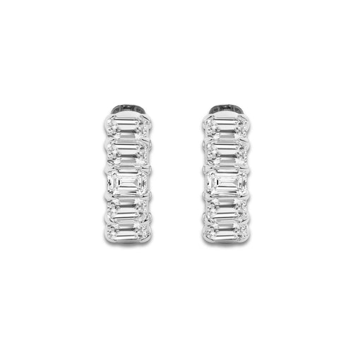 1 1/2 ctw Emerald Lab Grown Diamond Huggie Hoop Earrings 14K White Gold, DE, VS1
