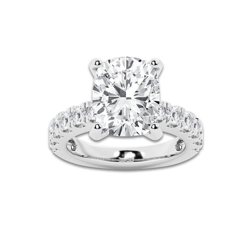 7.00 ctw Elongated Cushion Lab-Grown Diamond Split-Prong Set Side Stone Engagement Ring in Platinum for Women | Colorless D, VVS1 Clarity, IGI Certified 6.00 ct Center Diamond
