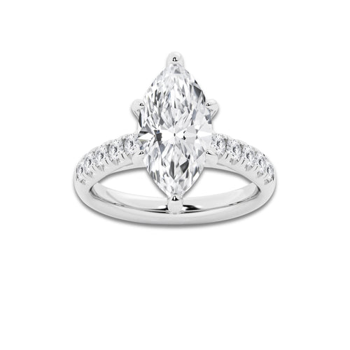 3.93 ctw Marquise Lab-Grown Diamond Pave Engagement Ring in 14K White Gold for Women | D Color, VVS1 Clarity, IGI Certified 3.50 ct Center Diamond