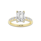 3.54 Ct Emerald Lab-Grown Diamond Half Eternity Engagement Ring in 14K Yellow Gold for Female, Colorless (D), VVS1 Clarity | IGI Certified, 3.00 Ct Center Diamond