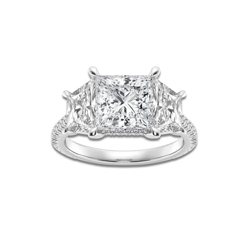 5 1/5 ctw Princess Lab Grown Diamond Three-Stone Engagement Ring Platinum, D, VVS | 3 ct Center