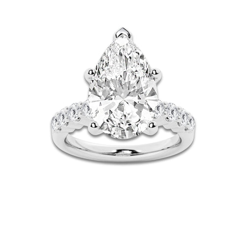 6.66 Ct Pear Lab-Grown Diamond Half Eternity Engagement Ring in 14K White Gold for Female, Colorless (E), VS1 Clarity | IGI Certified, 6.00 Ct Center Diamond