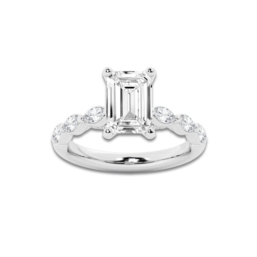 2.98 ctw Emerald Lab-Grown Diamond Marquise Side Stone Engagement Ring in 14K White Gold for Women | Colorless E, VS1 Clarity, IGI Certified 2.50 ct Center Diamond