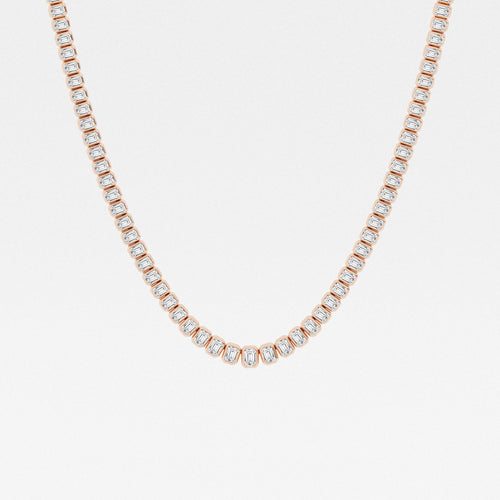 16 ctw Emerald Lab Grown Diamond Graduated Bezel Set Tennis Necklace 18K Rose Gold, DE, VS1