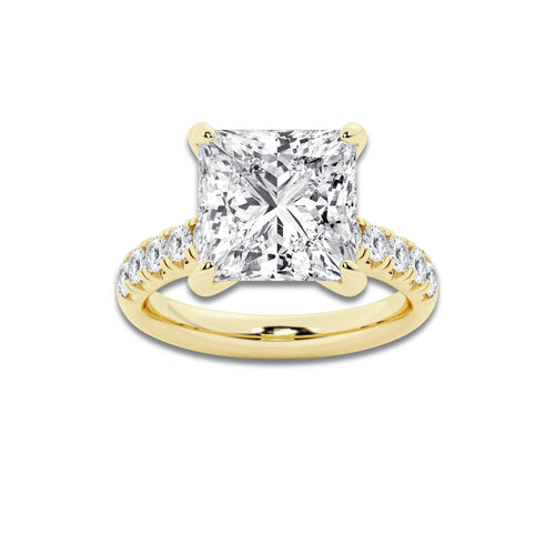 7.55 ctw Princess Lab-Grown Diamond Pave Engagement Ring in 14K Yellow Gold for Women | D Color, VVS1 Clarity, IGI Certified 7.00 ct Center Diamond