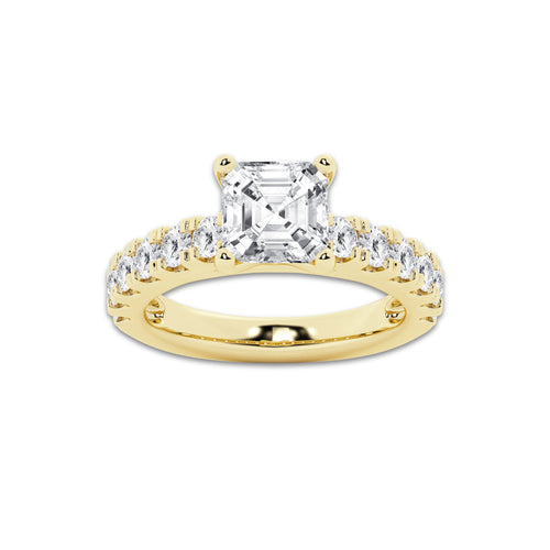4.00 ctw Asscher Lab-Grown Diamond Split-Prong Set Side Stone Engagement Ring in 14K Yellow Gold for Women | Colorless E, VS1 Clarity, IGI Certified 3.00 ct Center Diamond