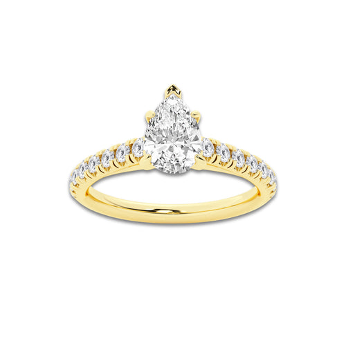 0.89 ctw Pear Lab-Grown Diamond Pave Engagement Ring in 14K Yellow Gold for Women | E Color, VS1 Clarity, IGI Certified 0.50 ct Center Diamond