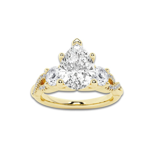 1.48 ctw Pear Lab-Grown Diamond Side Stone Engagement Ring in 14K Yellow Gold for Women | Colorless E, VS1 Clarity, IGI Certified 1.00 ct Center Diamond