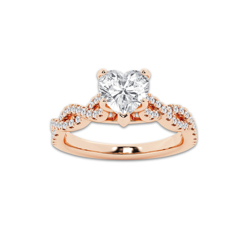1.00 ctw Heart Lab-Grown Diamond Twisted Shank Engagement Ring in 14K Rose Gold for Women | E Color, VS1 Clarity, Not Certified 0.75 ct Center Diamond