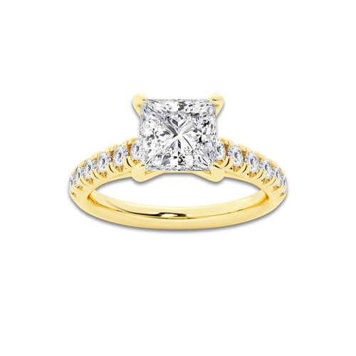1.91 ctw Princess Lab-Grown Diamond Pave Engagement Ring in 14K Yellow Gold for Women | E Color, VS1 Clarity, IGI Certified 1.50 ct Center Diamond