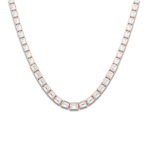 10 ctw Emerald Lab Grown Diamond East West Tennis Necklace 14K Rose Gold, DE, VS1