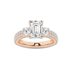 3.50 ctw Emerald Lab-Grown Diamond Three Stone Double Row Engagement Ring in 14K Rose Gold for Women | D Color, VVS1 Clarity, IGI Certified 2.50 ct Center Diamond
