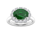 Tithonia 4 5/8 ctw Oval Cut Emerald and Oval Lab Grown Diamond Engagement Ring 14K White Gold | 4 ct Center