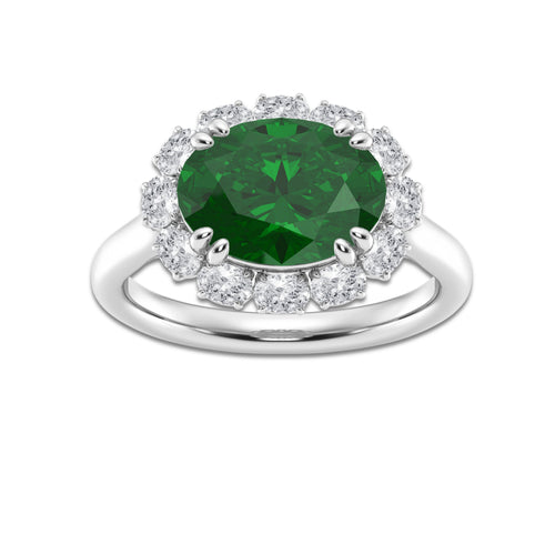 Tithonia 4 5/8 ctw Oval Cut Emerald and Oval Lab Grown Diamond Engagement Ring 14K White Gold | 4 ct Center