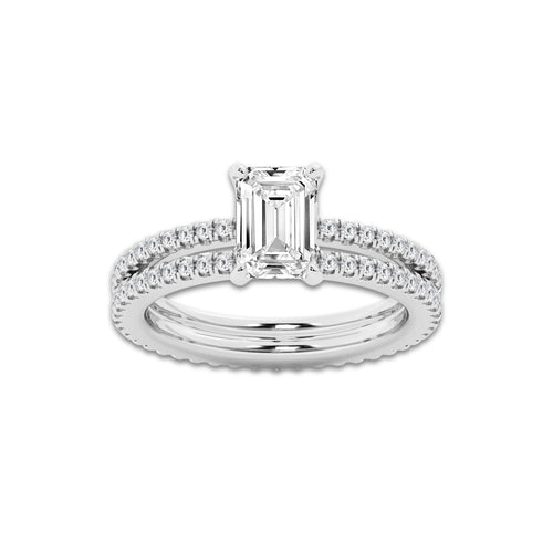 2.19 ctw Emerald Lab-Grown Diamond Double Row Diamond Engagement Ring in Platinum for Women | Colorless D, VVS1 Clarity, IGI Certified 1.50 ct Center Diamond