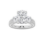 3.00 ctw Oval Lab-Grown Diamond Three Stone Double Row Engagement Ring in 14K White Gold for Women | E Color, VS1 Clarity, IGI Certified 2.00 ct Center Diamond