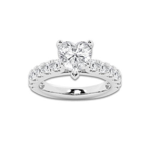 3.50 ctw Heart Lab-Grown Diamond Split-Prong Set Side Stone Engagement Ring in 14K White Gold for Women | Colorless E, VS1 Clarity, IGI Certified 2.50 ct Center Diamond