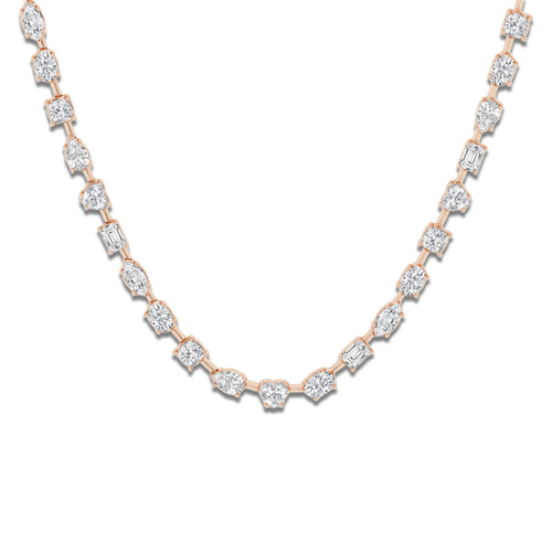 15 ctw Multi-Shape Lab Grown Diamond Tennis Necklace 14K Rose Gold, DE, VS1